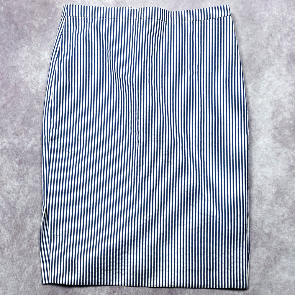 J.Crew Women's Blue White Striped Cotton Lined Seersucker Pencil Skirt Size 0